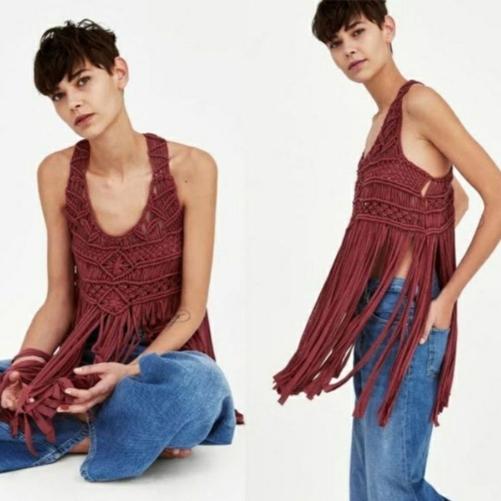NWT Zara Knit Boho Fringe Tank Top